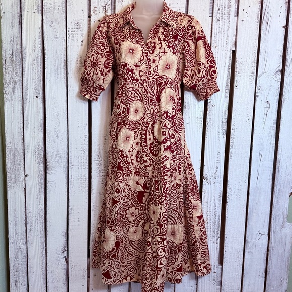 Umgee Floral Cotton Boho Dress Cream Red Medium Wedding Guest Classy Cottage - Picture 2 of 12